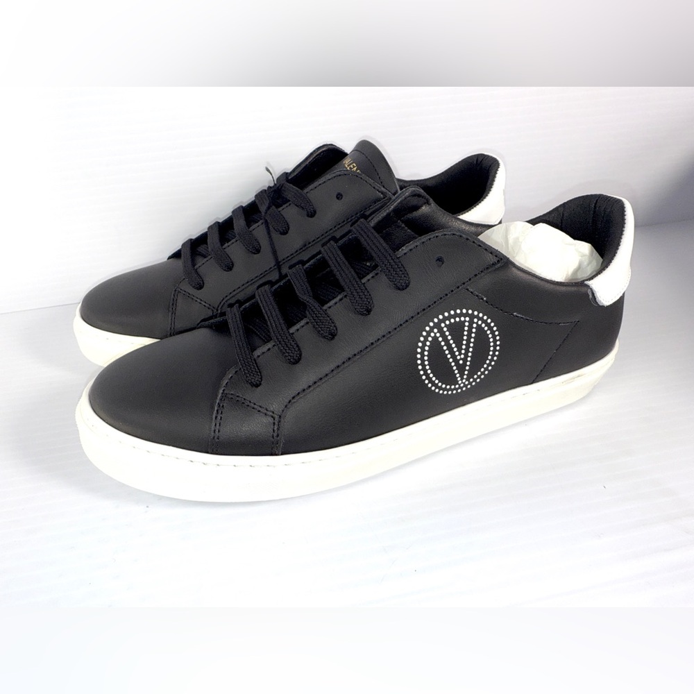 Valentino Black and White Leather Low-Top Sneakers